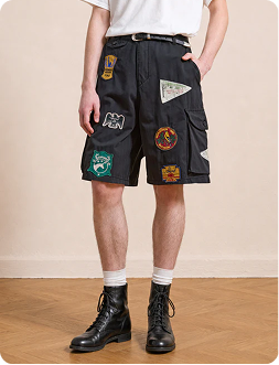 Custom UK patches on cargo shorts