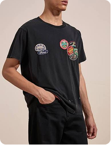 Custom embroidered patches on a t-shirt