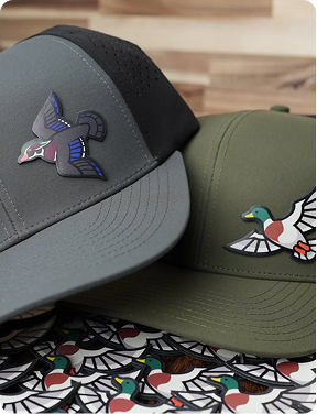 Custom duck patches on baseball caps