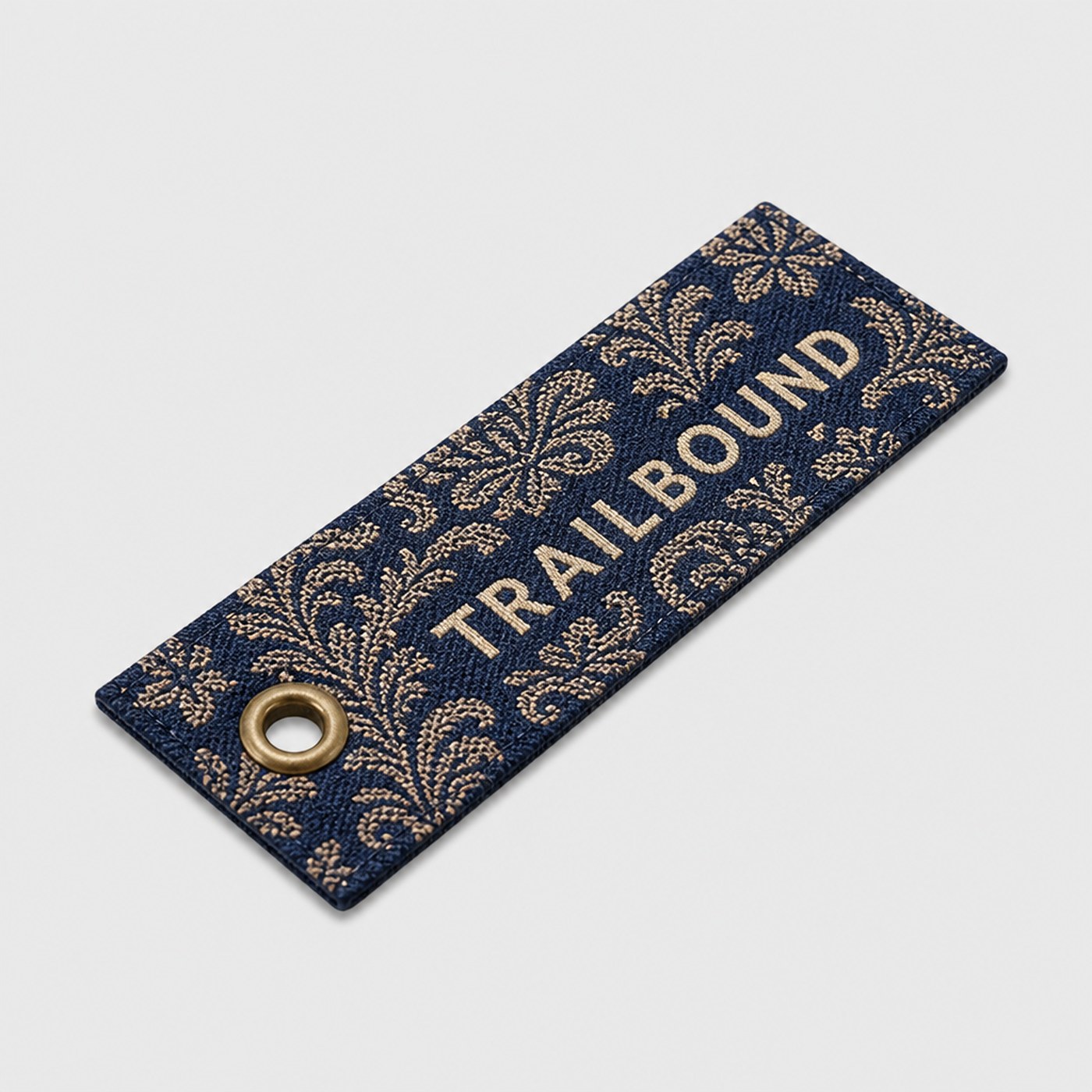 Custom woven navy luggage tag